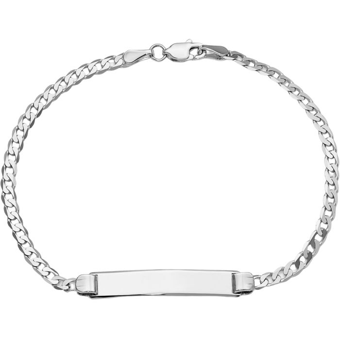 14K Solid White Gold Curb Link Name Bar Identification ID Bracelet