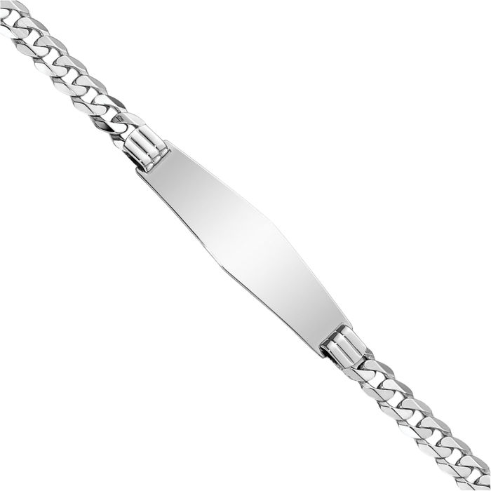 14K Solid White Gold Curb Link Soft Name Bar Identification ID Bracelet