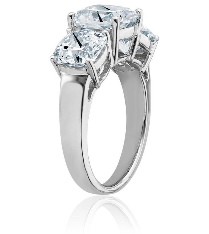 14K Solid White Gold Cushion-Cut 3 Stone Moissanite Engagement Ring