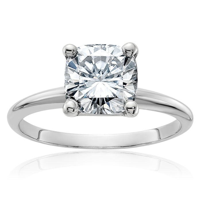 14K Solid White Gold Cushion-Cut Moissanite Solitaire Engagement Ring