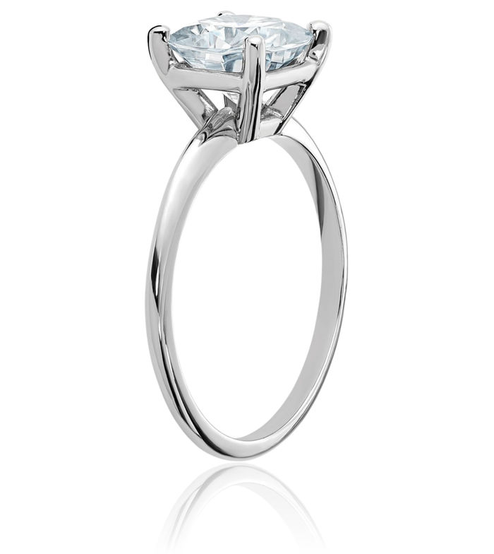 14K Solid White Gold Cushion-Cut Moissanite Solitaire Engagement Ring