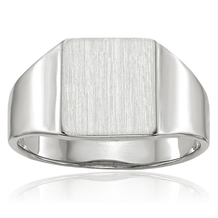 14K Solid White Gold Custom Engraved Signet Ring Handmade Personalized Monogram Initial Letter Band