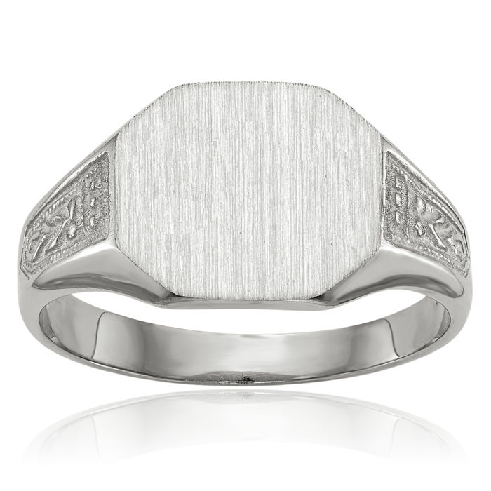 14K Solid White Gold Custom Engraved Signet Ring Handmade Personalized Monogram Initial Letter Band