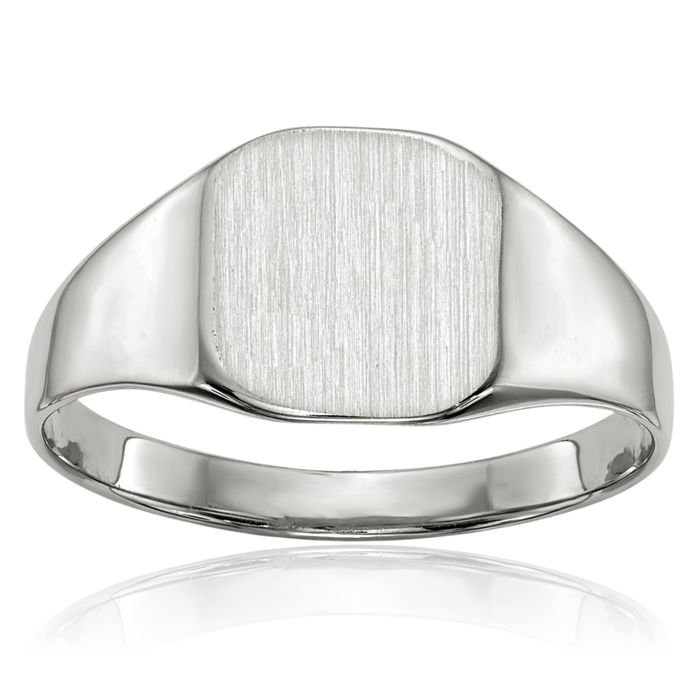 14K Solid White Gold Custom Engraved Signet Ring Handmade Personalized Monogram Initial Letter Band