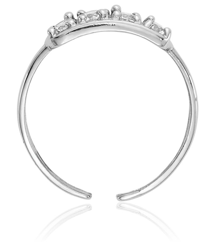 14K Solid White Gold Cubic Zirconia CZ Adjustable Toe Ring Open Midi Band Summer Beach Jewelry