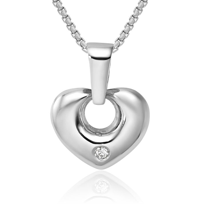 14K Solid White Gold Cubic Zirconia CZ Heart Necklace Love Pendant Charm