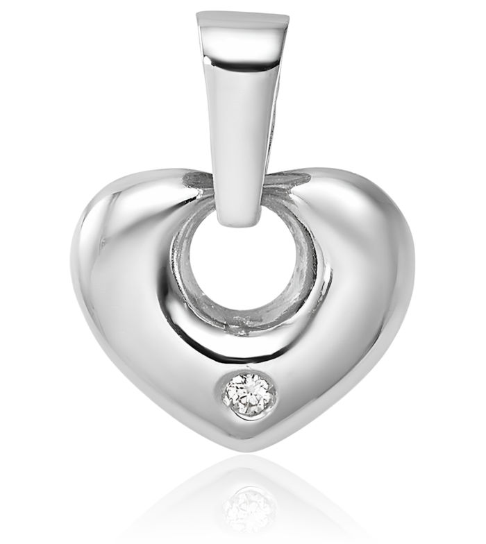 14K Solid White Gold Cubic Zirconia CZ Heart Necklace Love Pendant Charm