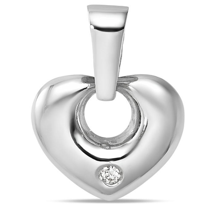 14k Solid White Gold 2024 Heart CZ Pendant Charm Love Necklace Charm