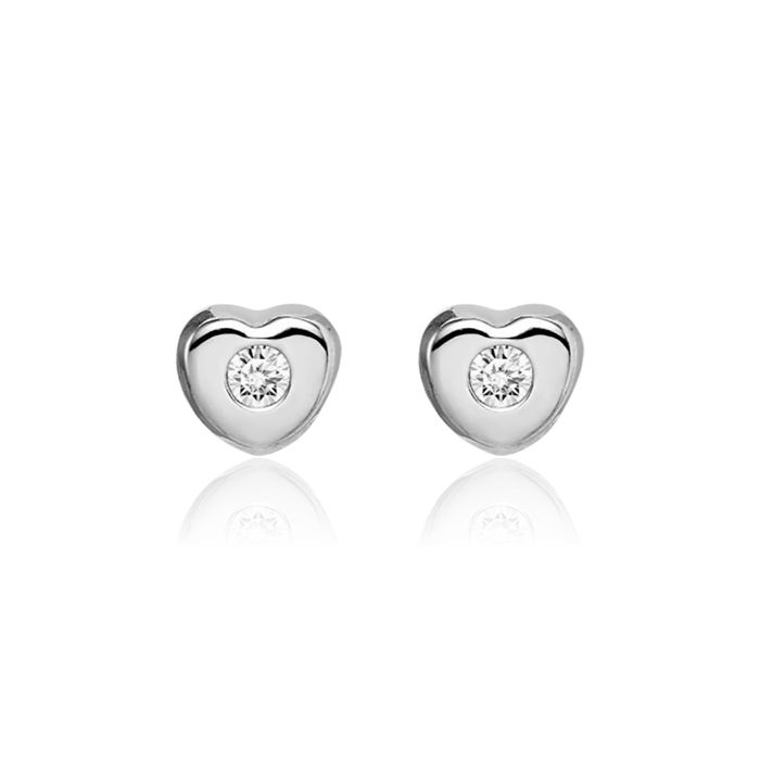 14K Solid White Gold Cubic Zirconia CZ Heart Stud Earrings