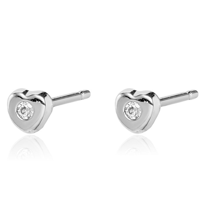 14K Solid White Gold Cubic Zirconia CZ Heart Stud Earrings