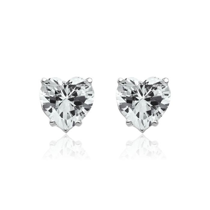 14K Solid White Gold Cubic Zirconia CZ Heart Studs Gemstone Earrings April Birthstone Jewelry