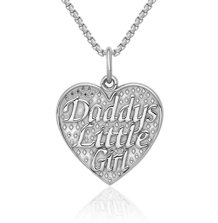 14K Solid White Gold Daddys Little Girl Heart Necklace Love Pendant Charm