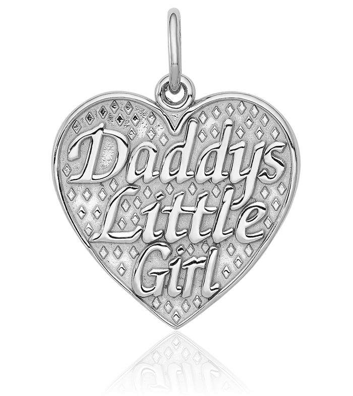 14K Solid White Gold Daddys Little Girl Heart Necklace Love Pendant Charm