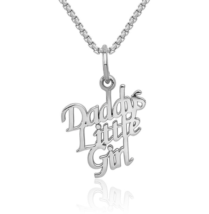 14K Solid White Gold Daddys Little Girl Necklace Chain Pendant Charm