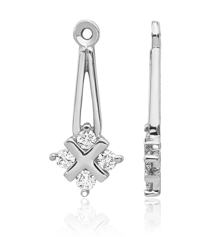 14K Solid White Gold Dangle Diamond Earring Jackets for Studs