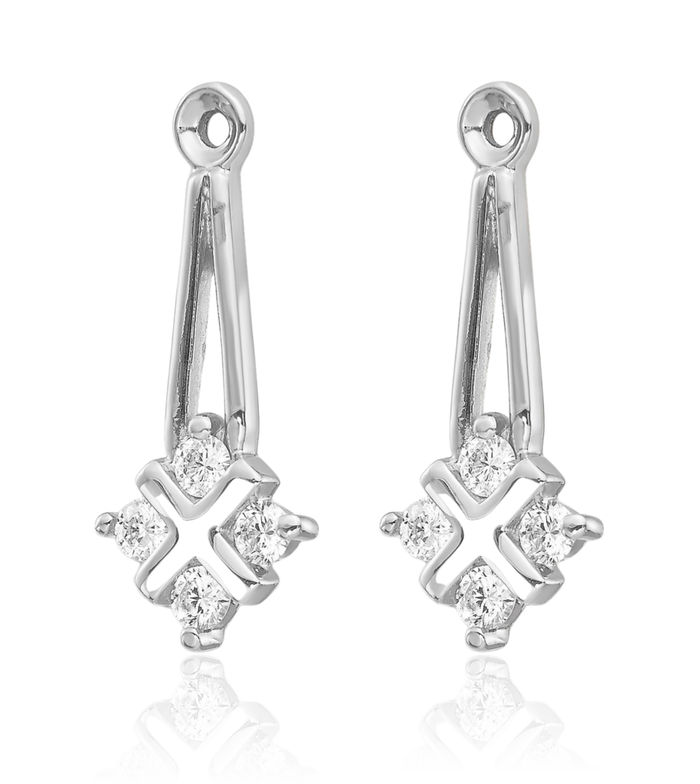 14K Solid White Gold Dangle Diamond Earring Jackets for Studs