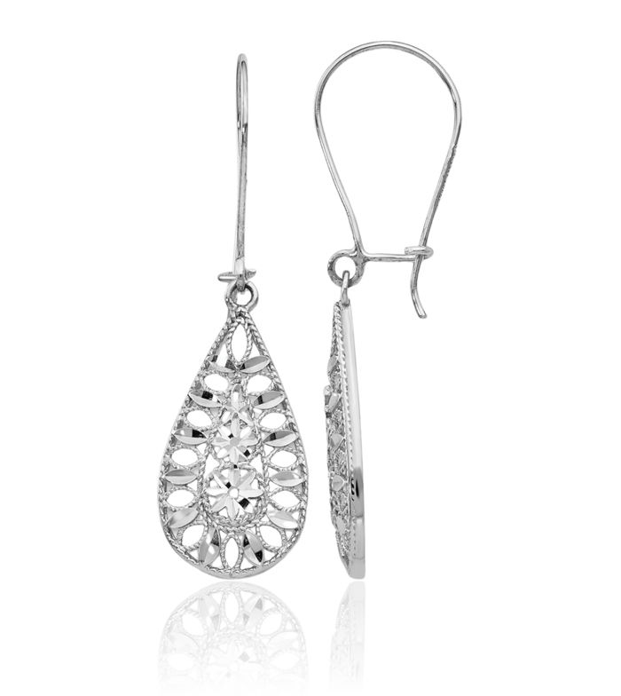14K Solid White Gold Drop Dangle Earrings