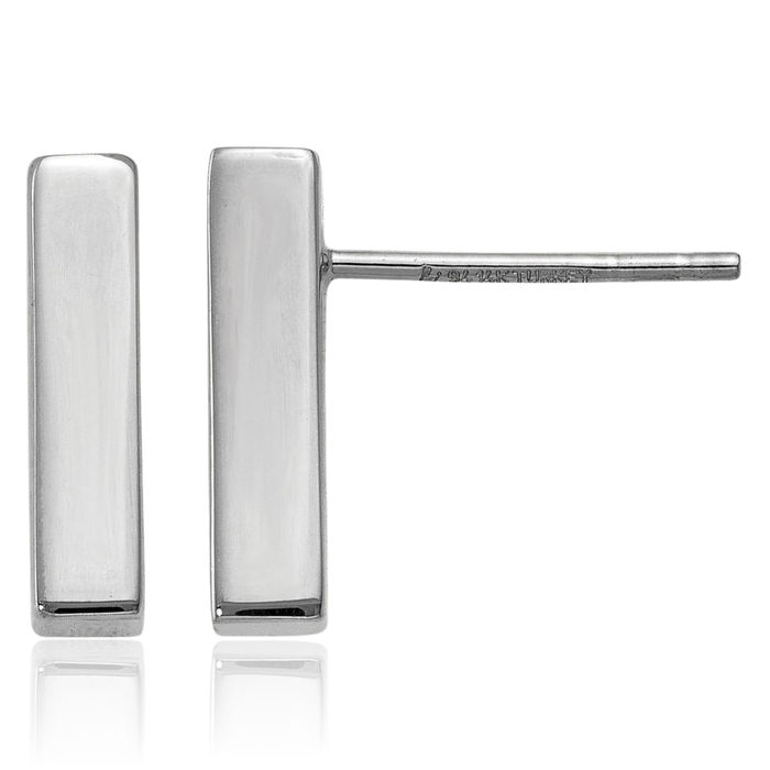 14K Solid White Gold Line Bar Drop Dangle Earrings