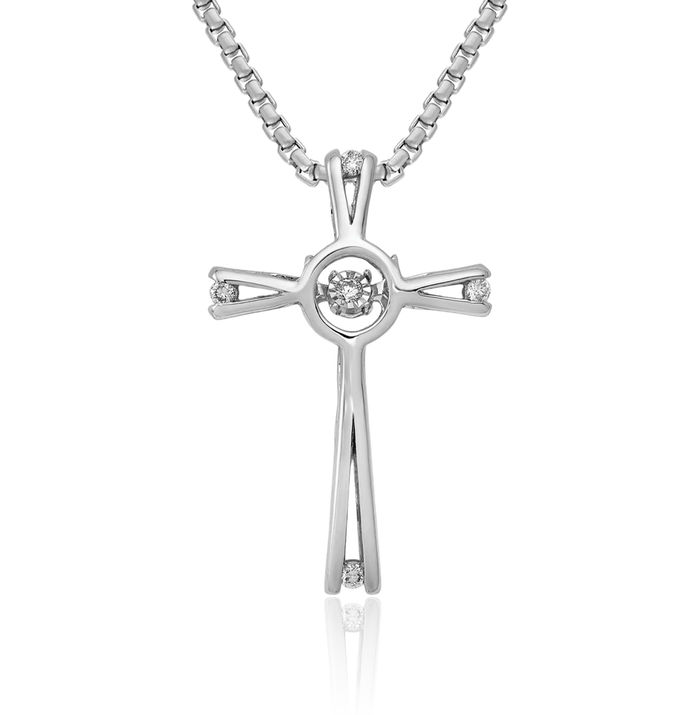 14K Solid White Gold Dangling Diamond Holy Cross Floating Chain Slide Pendant Necklace Religious Jesus Christ Charm