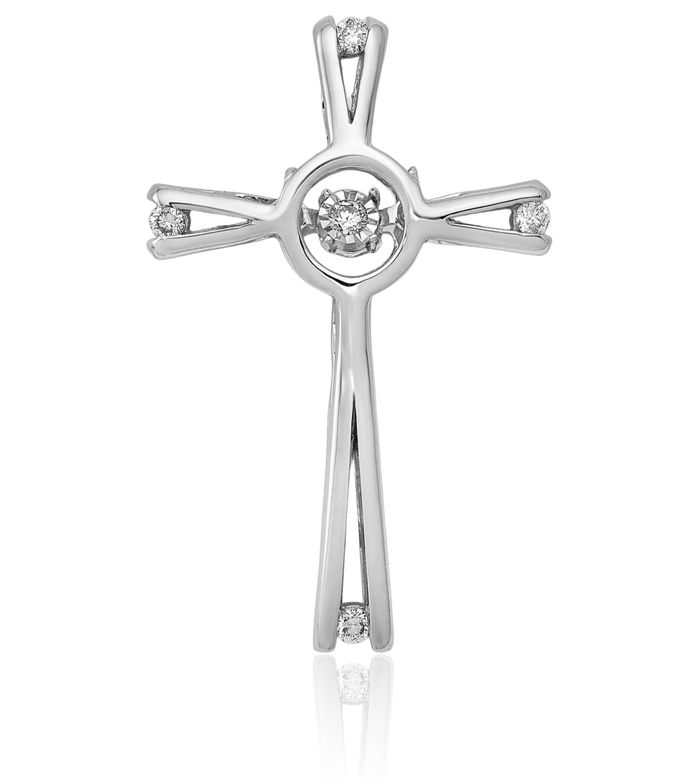 14K Solid White Gold Dangling Diamond Holy Cross Floating Chain Slide Pendant Necklace Religious Jesus Christ Charm