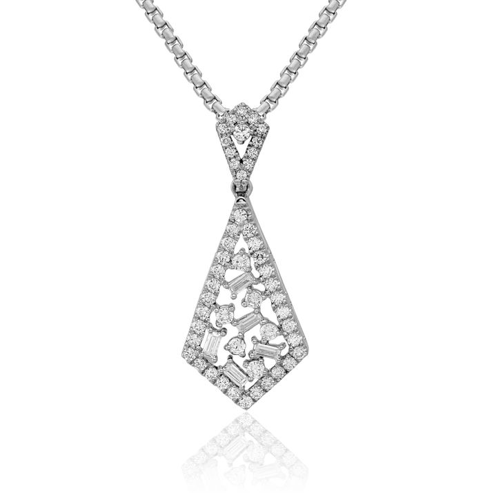 14K Solid White Gold Dangling Diamond Floating Chain Slide Pendant Necklace Charm