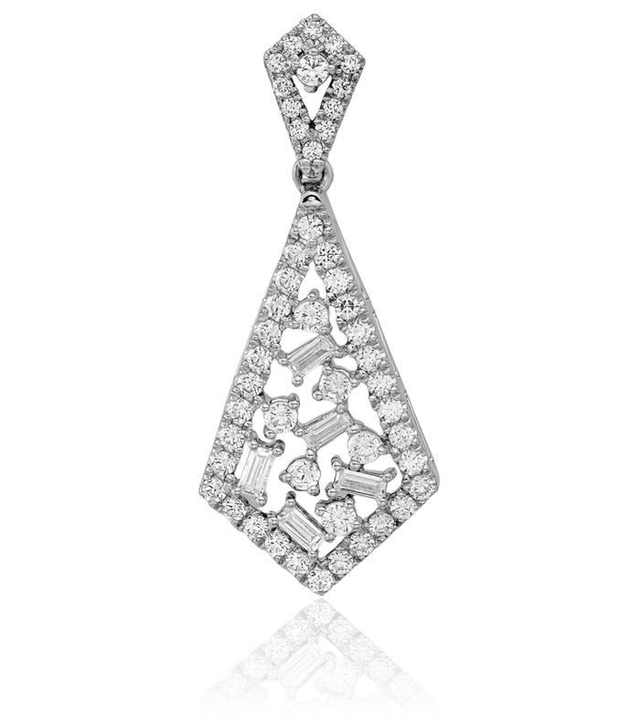 14K Solid White Gold Dangling Diamond Floating Chain Slide Pendant Necklace Charm