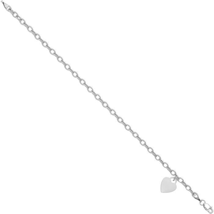 14K Solid White Gold Dangling Heart Chain Charm Bracelet