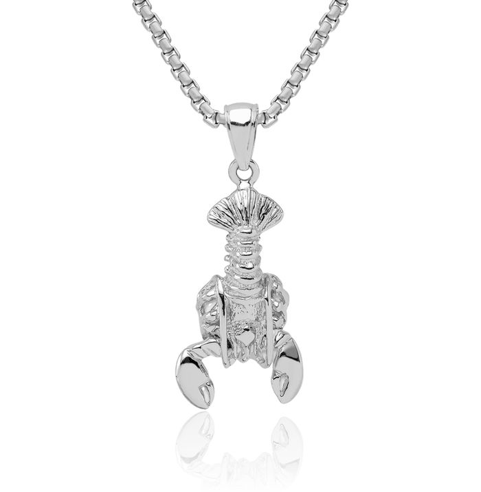 14K Solid White Gold Dangling Lobster Necklace Chain Pendant Charm