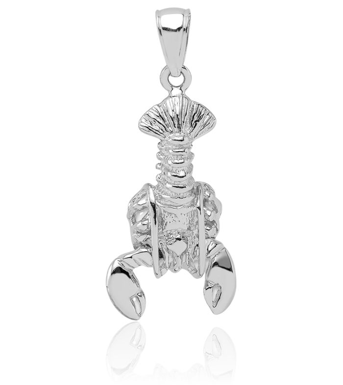 14K Solid White Gold Dangling Lobster Necklace Chain Pendant Charm