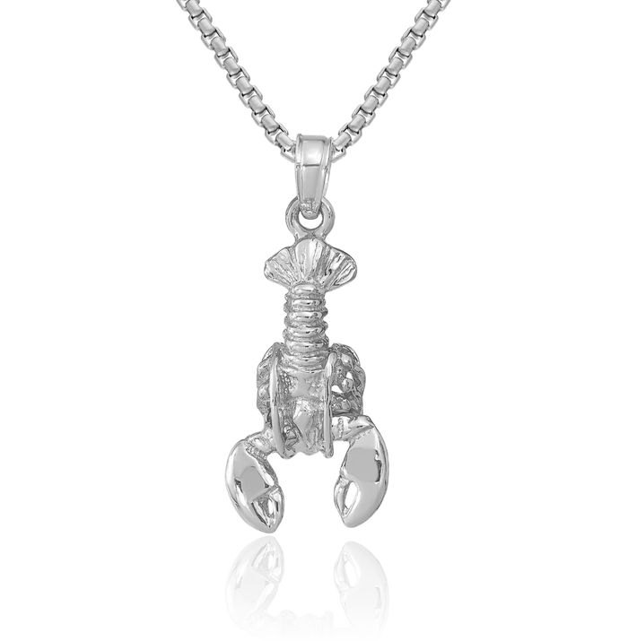 14K Solid White Gold Dangling Lobster Necklace Chain Pendant Charm