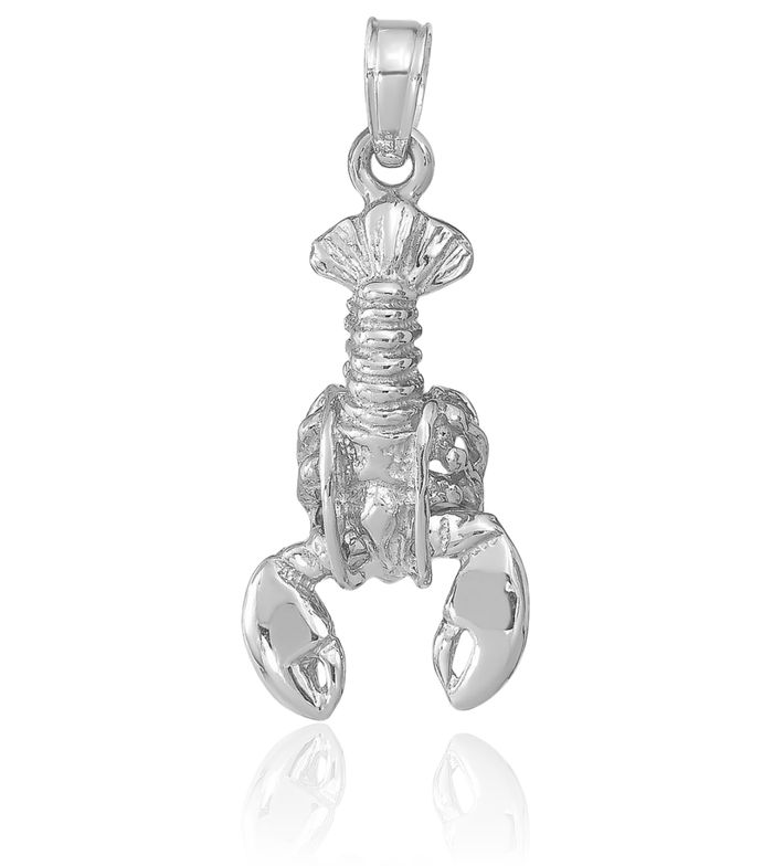 14K Solid White Gold Dangling Lobster Necklace Chain Pendant Charm