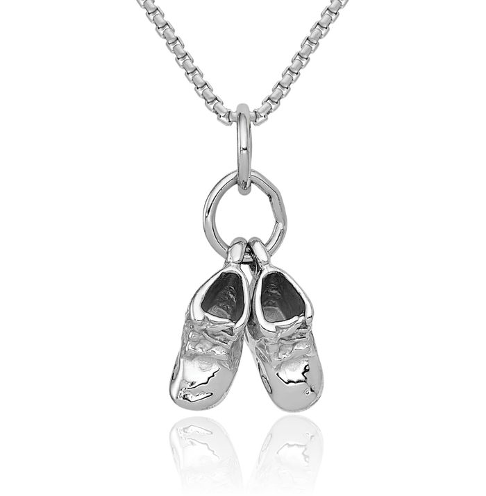 14K Solid White Gold Dangling Shoes Necklace Chain Pendant Charm