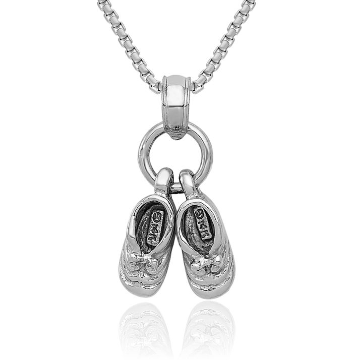 14K Solid White Gold Dangling Shoes Necklace Chain Pendant Charm