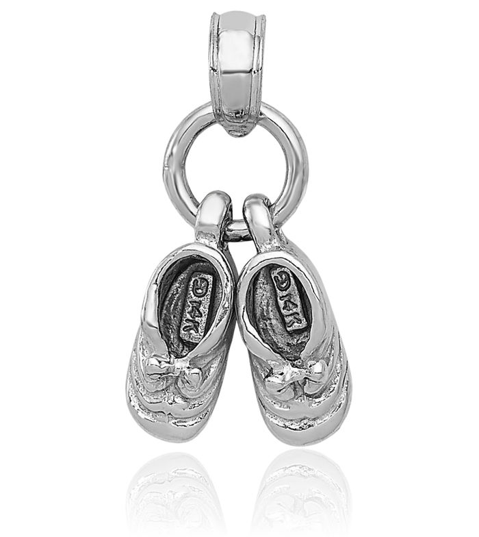 14K Solid White Gold Dangling Shoes Necklace Chain Pendant Charm