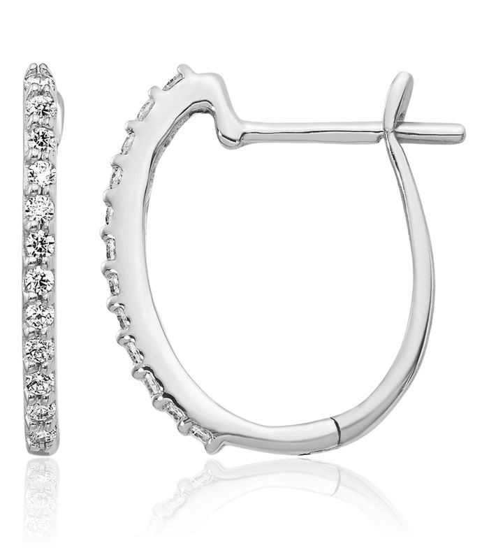 14K Solid White Gold Diamond 1.3mm Small Hoop Earrings