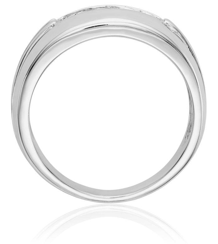 14K Solid White Gold Diamond 5 Stone Mens Ring