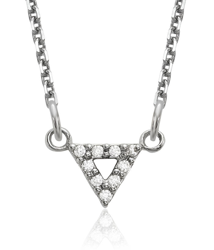 14K Solid White Gold Diamond 6mm Triangle Geometric Chain Necklace