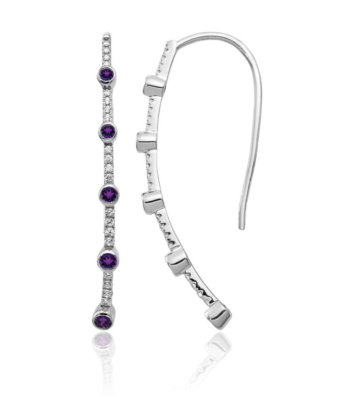 14K Solid White Gold Diamond Purple Amethyst Drop Dangle Earrings Gemstone Threader February Birthstone Jewelry