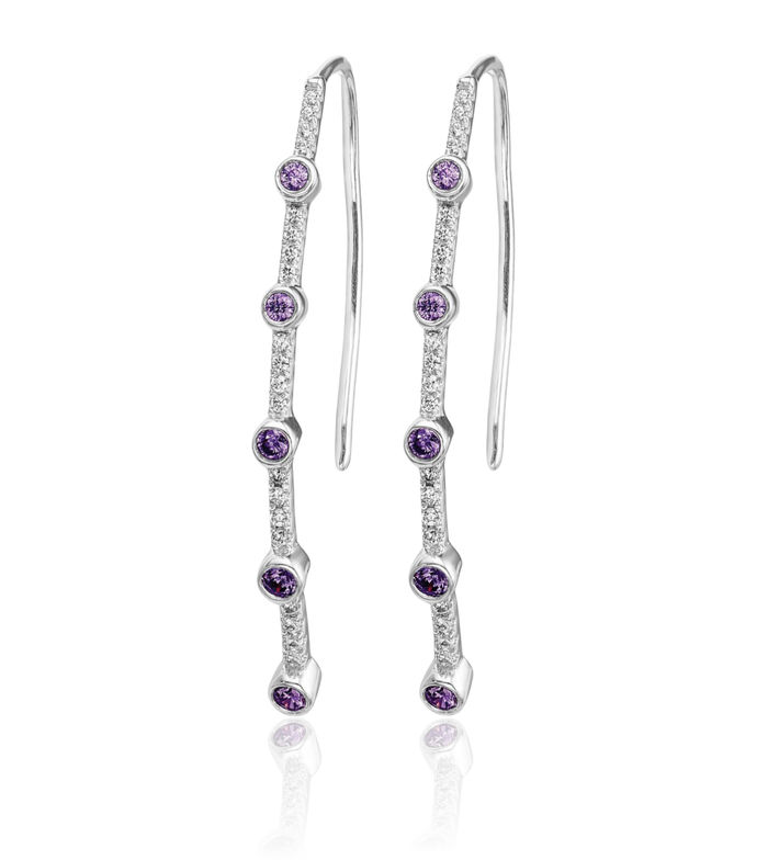 14K Solid White Gold Diamond Purple Amethyst Drop Dangle Earrings Gemstone Threader February Birthstone Jewelry