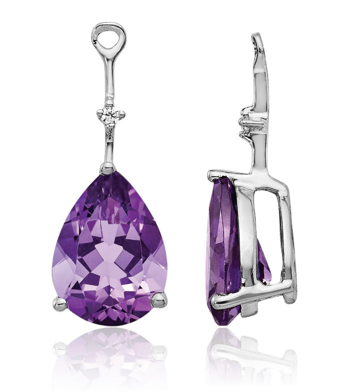 14K Solid White Gold Diamond Purple Amethyst Earring Jackets for Studs