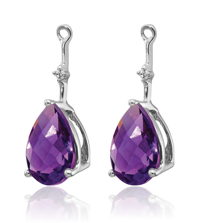 14K Solid White Gold Diamond Purple Amethyst Earring Jackets for Studs