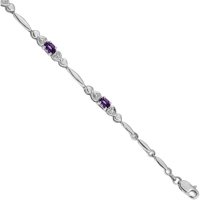 14K Solid White Gold Diamond Purple Amethyst Chain Gemstone Tennis Bracelet