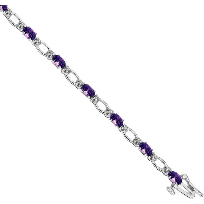 14K Solid White Gold Diamond Purple Amethyst Chain Gemstone Tennis Bracelet