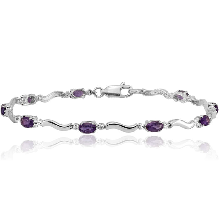 14K Solid White Gold Diamond Purple Amethyst Chain Gemstone Tennis Bracelet