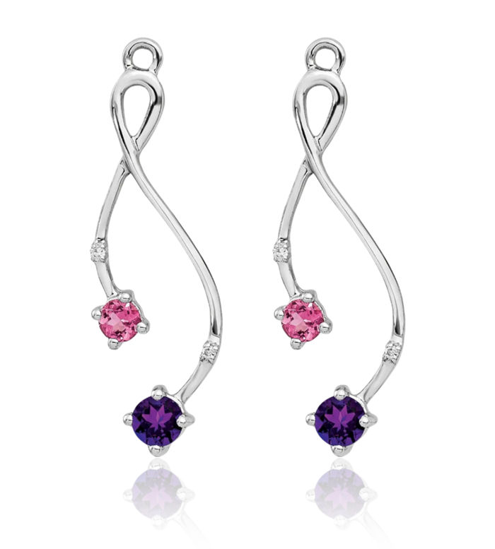 14K Solid White Gold Diamond Purple Amethyst Tourmaline Earring Jackets for Studs