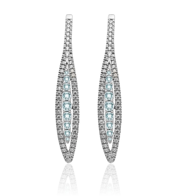 14K Solid White Gold Diamond Blue Aquamarine Drop Dangle Earrings Gemstone Threader