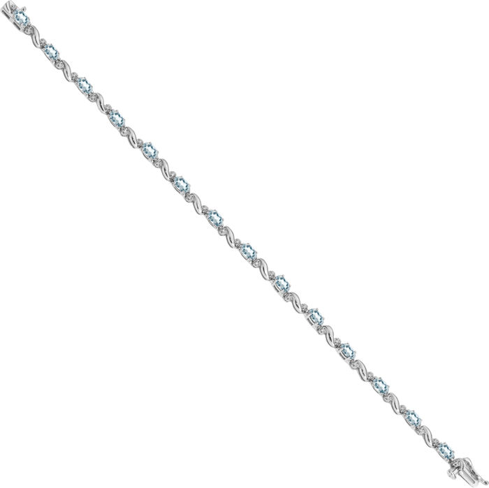 14K Solid White Gold Diamond Blue Aquamarine Chain Gemstone Tennis Bracelet