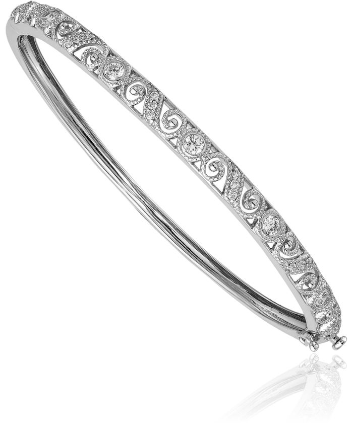 14K Solid White Gold Diamond Bangle Bracelet