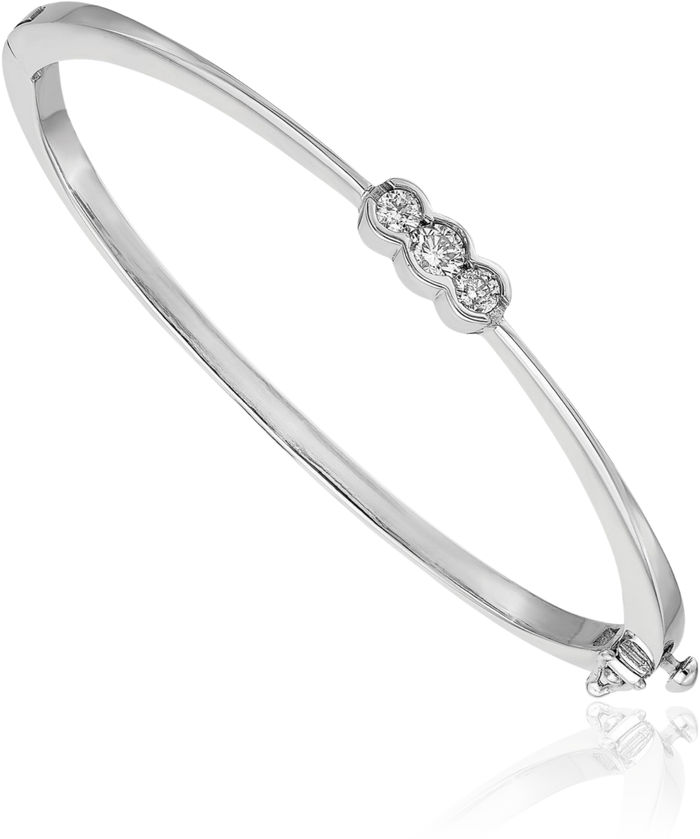 14K Solid White Gold Diamond Bangle Bracelet