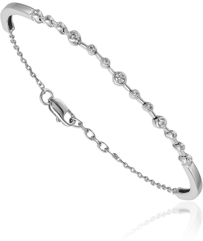 14K Solid White Gold Diamond Bangle Bracelet